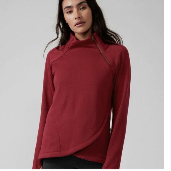 Athleta Cozy Karma Asym Pullover In Brick Red Size XS - Picture 1 of 5